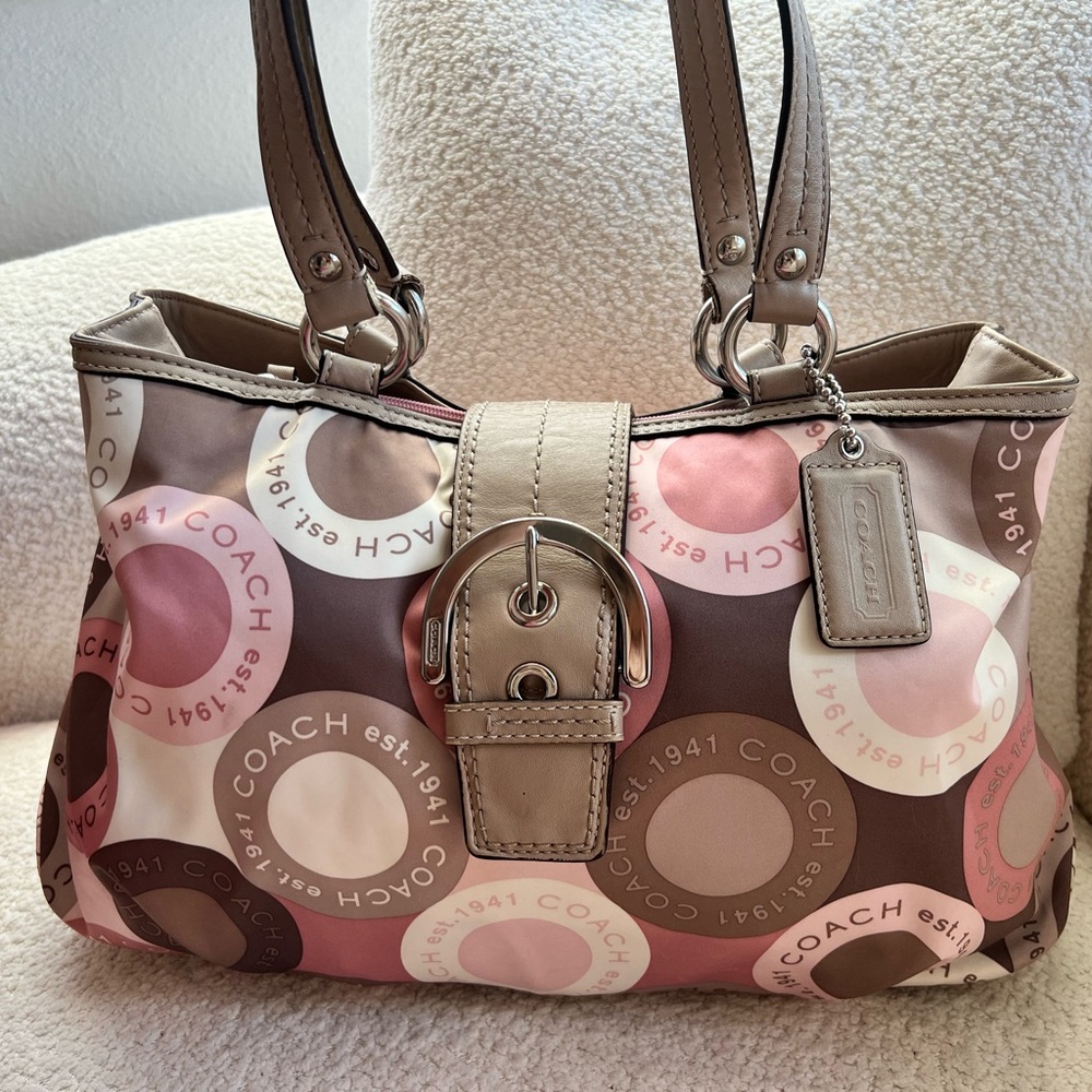 Coach Soho Snaphead Sateen Carryall Tote Op Art Hobo Est 1941